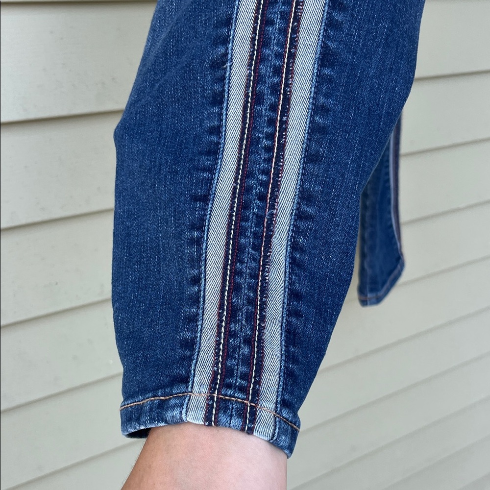 Like new Sneak Peek Indigo Straight Leg mid rise Jeans with Side Stripe - Picture 7 of 16